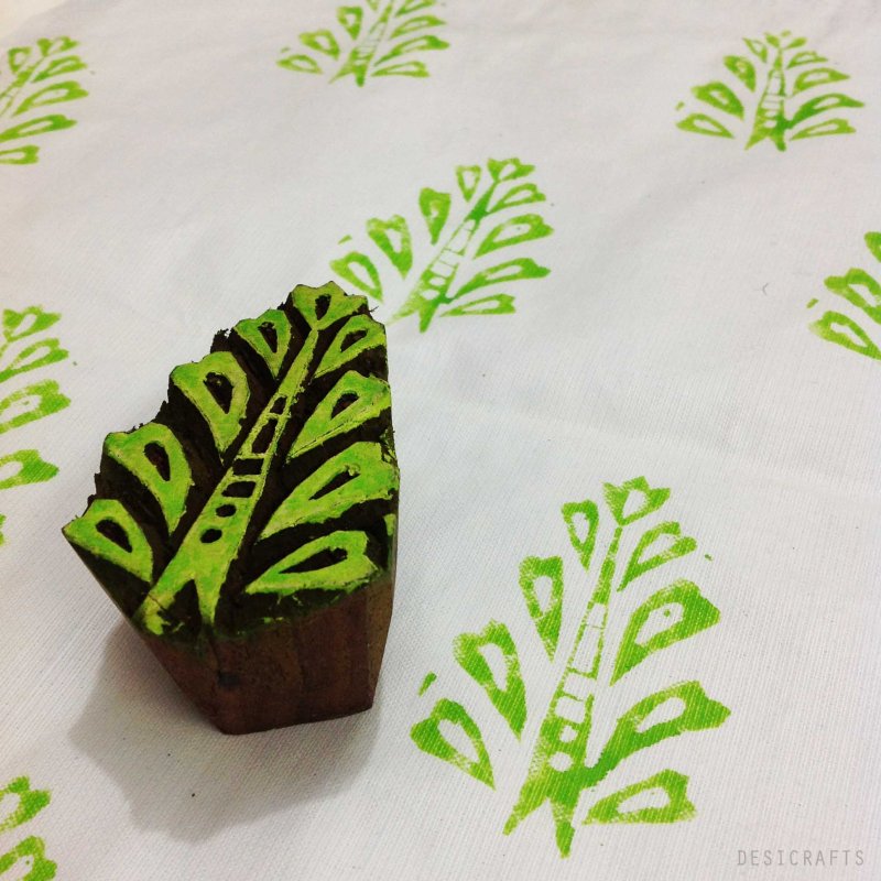 Apple Green hand block print pattern made using a wooden block by DesiCrafts